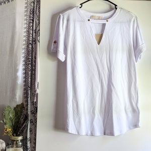 NWT Michael Kors Basic White Tee V Neck SIZE M